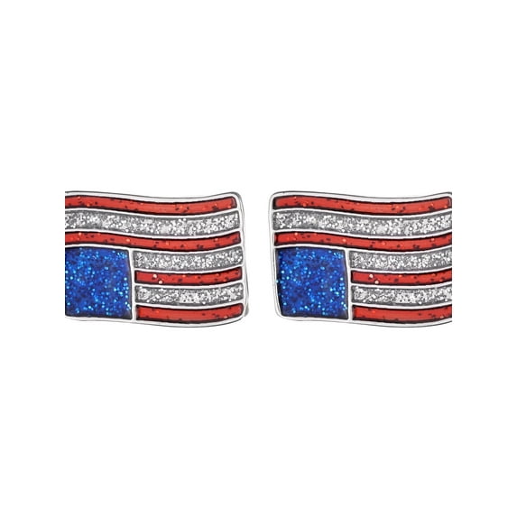 Lux Accessories Silver Tone glitter Red Blue American Flag Stud Earrings