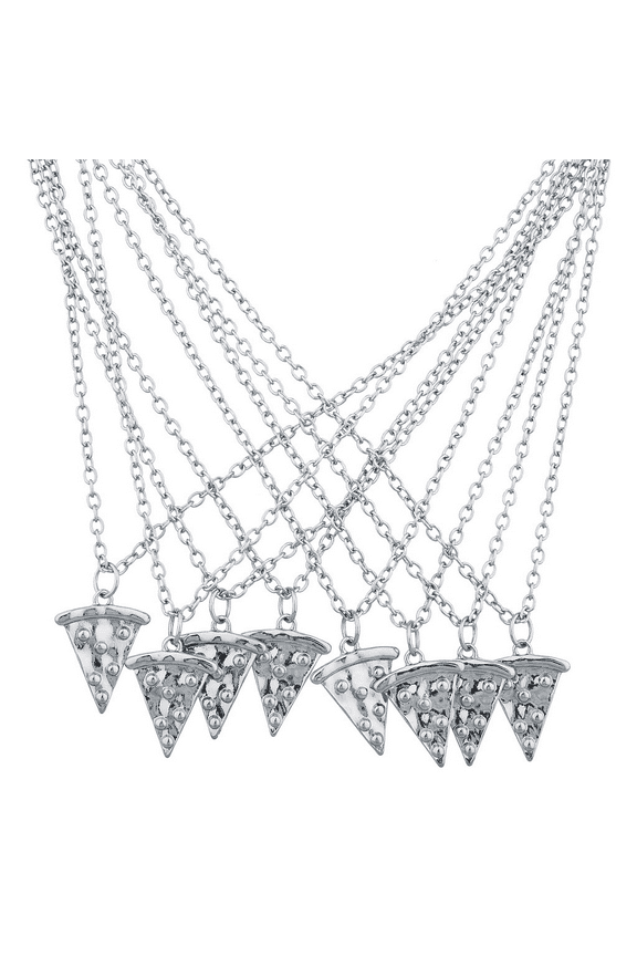 Silvertone BFF Best Friends Forever Pizza Pie Slice Necklace 8PC