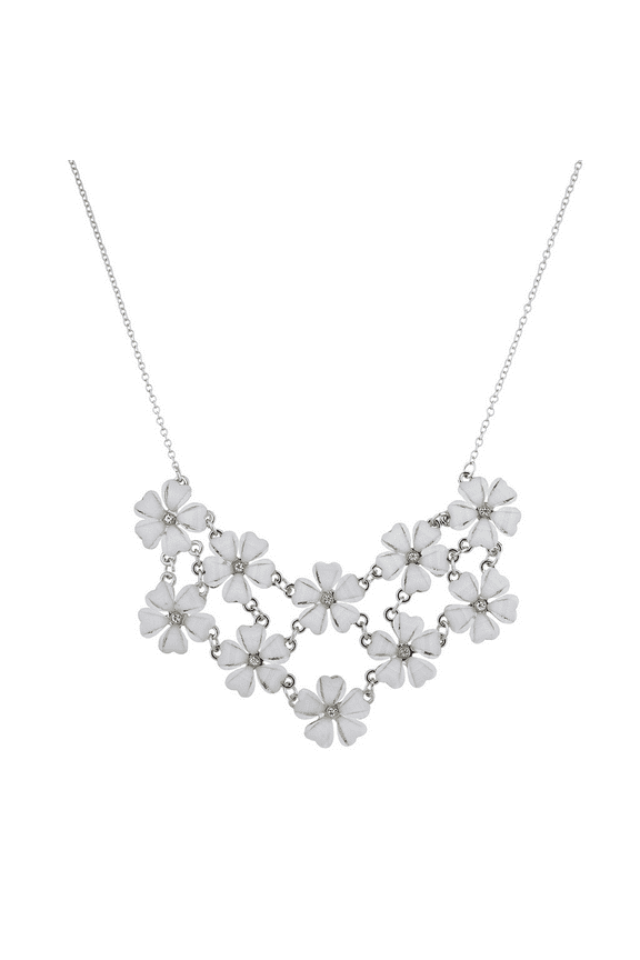 Silvertone and White Flower Floral Mini Statement Necklace
