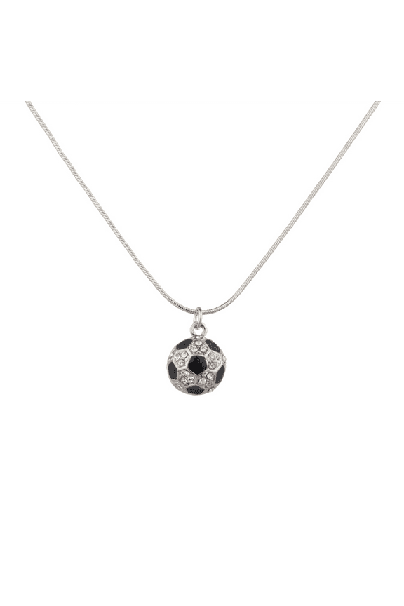 Sporty Soccer Ball Two Sided Pave Football Pendant Necklace.
