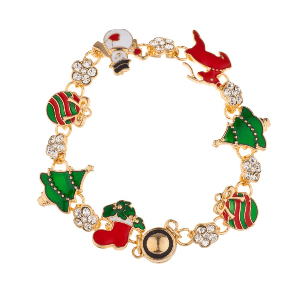 Lux Accessories Stocking Mistletoe Snowman Tree Pave Flower Reindeer Xmas Christmas Charm Bracelet