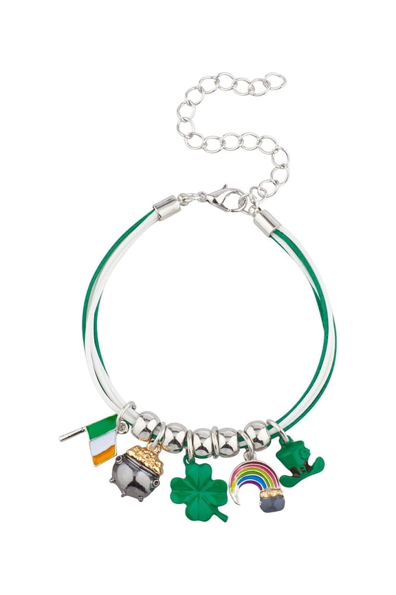 White Green Saint Patrick Theme Clover Flag Hat Rainbow Bracelet