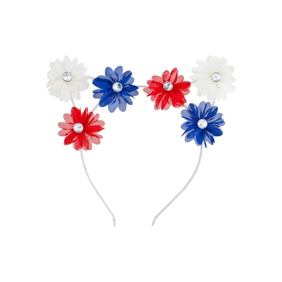 Lux Accessories White July 4th Red Blue Plain Flowers Cat Ears Fashion Headband