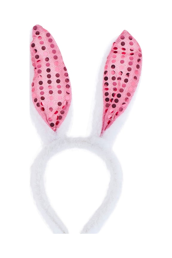 White Pink Sequins Playful Bunny Ears Girls Fashion Headband