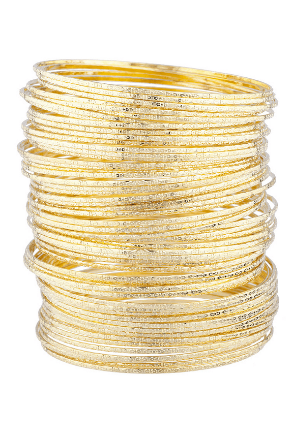 Women's Girl's Gold Tone TexturedMultiple Bangle Set