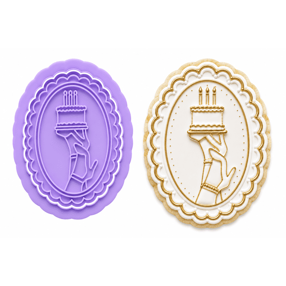 Lux Birthday Cameo Cookie Cutter & Embosser Stamp Set