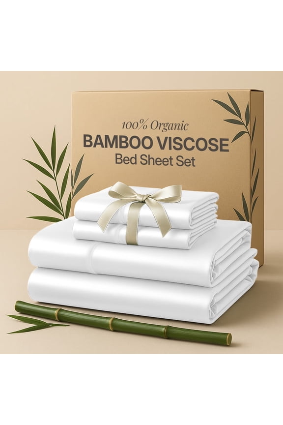 Lux Decor 100% Organic Viscose from Bamboo Queen Sheets Set - 4 Piece Ultra-Soft Luxury Cooling Bed Sheets, 16" Deep Pocket, Breathable & Hypoallergenic - White