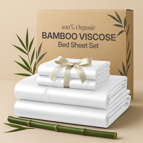 Lux Decor 100% Organic Viscose from Bamboo Sheets Set Full - 4 Piece Ultra-Soft Luxury Cooling Bed Sheets, 16" Deep Pocket, Breathable & Hypoallergenic - White