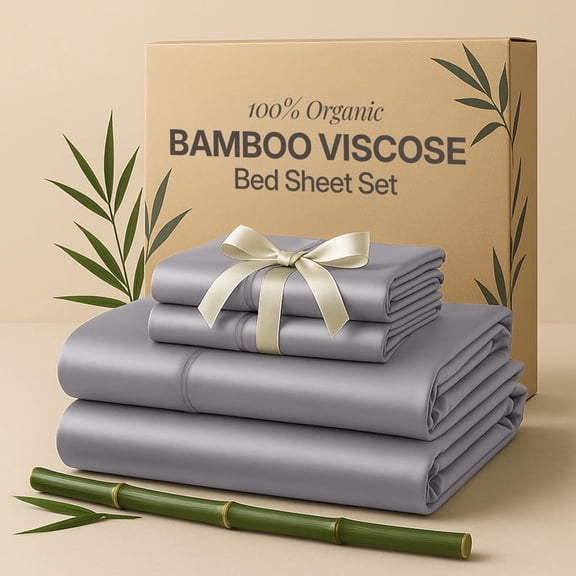 Lux Decor 100% Organic Viscose from Bamboo Sheets Set Full Size - 4 Piece Ultra-Soft Luxury Cooling Bed Sheets, 16" Deep Pocket, Breathable & Hypoallergenic - Grey