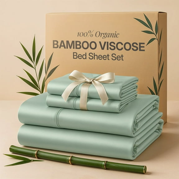 Lux Decor 100% Organic Viscose from Bamboo Sheets Set King - 4 Piece Ultra-Soft Luxury Cooling Bed Sheets, 16" Deep Pocket, Breathable & Hypoallergenic - Sage