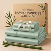 Lux Decor 100% Organic Viscose from Bamboo Sheets Set King - 4 Piece Ultra-Soft Luxury Cooling Bed Sheets, 16" Deep Pocket, Breathable & Hypoallergenic - Sage