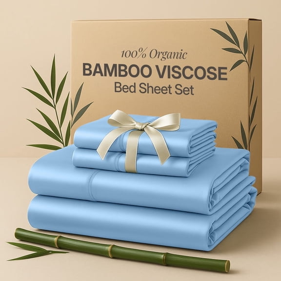 Lux Decor 100% Organic Viscose from Bamboo Sheets Set King Size - 4 Piece Ultra-Soft Luxury Cooling Bed Sheets, 16" Deep Pocket, Breathable & Hypoallergenic - Blue