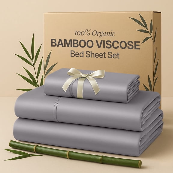 Lux Decor 100% Organic Viscose from Bamboo Sheets Set Twin XL - 3 Piece Ultra-Soft Luxury Cooling Bed Sheets, 16" Deep Pocket, Breathable & Hypoallergenic - Grey