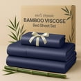 thumbnail image 1 of Lux Decor 100% Organic Viscose from Bamboo Sheets Set Twin XL - 3 Piece Ultra-Soft Luxury Cooling Bed Sheets, 16" Deep Pocket, Breathable & Hypoallergenic - Navy Blue, 1 of 10