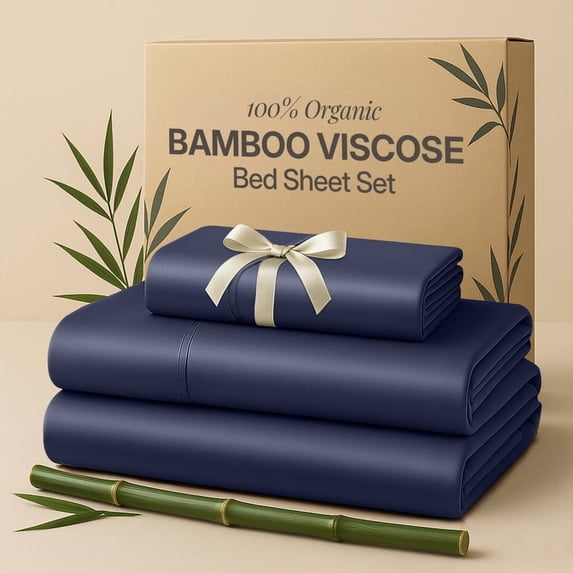 Lux Decor 100% Organic Viscose from Bamboo Sheets Set Twin XL - 3 Piece Ultra-Soft Luxury Cooling Bed Sheets, 16" Deep Pocket, Breathable & Hypoallergenic - Navy Blue