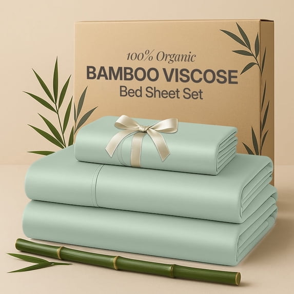 Lux Decor 100% Organic Viscose from Bamboo Sheets Set Twin XL - 3 Piece Ultra-Soft Luxury Cooling Bed Sheets, 16" Deep Pocket, Breathable & Hypoallergenic - Sage