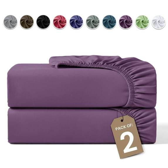 Lux Decor 2-Pack Cal King Fitted Sheets Only - 16" Deep Pocket, Brushed Microfiber Bottom Sheets, 360° Elastic Fit, Wrinkle & Fade Resistant - Purple
