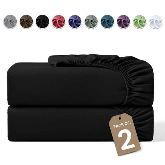 Lux Decor 2-Pack Full Fitted Sheets Only - 16" Deep Pocket, Brushed Microfiber Bottom Sheets, 360° Elastic Fit, Wrinkle & Fade Resistant - Black
