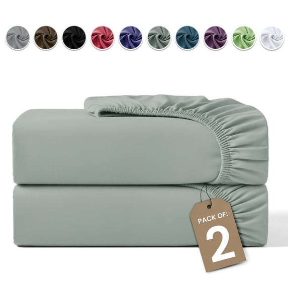 Lux Decor 2-Pack Full Fitted Sheets Only - 16" Deep Pocket, Brushed Microfiber Bottom Sheets, 360° Elastic Fit, Wrinkle & Fade Resistant - Gray