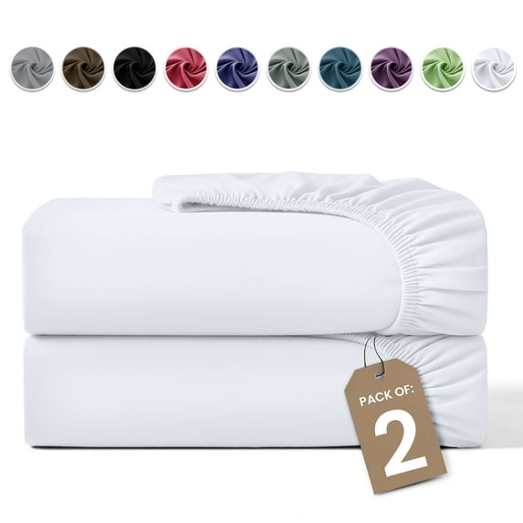 Lux Decor 2-Pack Full Fitted Sheets Only - 16" Deep Pocket, Brushed Microfiber Bottom Sheets, 360° Elastic Fit, Wrinkle & Fade Resistant - White