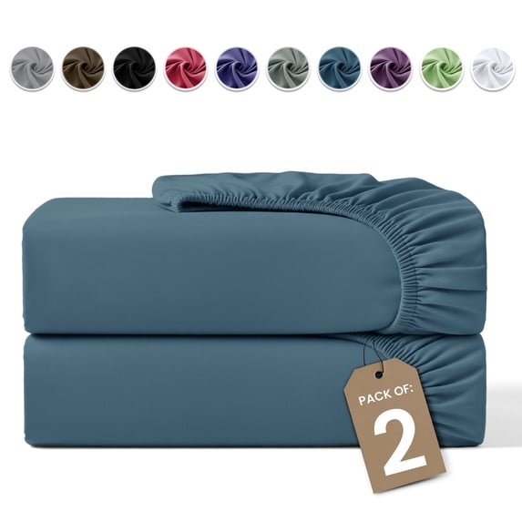 Lux Decor 2-Pack King Fitted Sheets Only - 16" Deep Pocket, Brushed Microfiber Bottom Sheets, 360° Elastic Fit, Wrinkle & Fade Resistant - Navy Blue Ashes