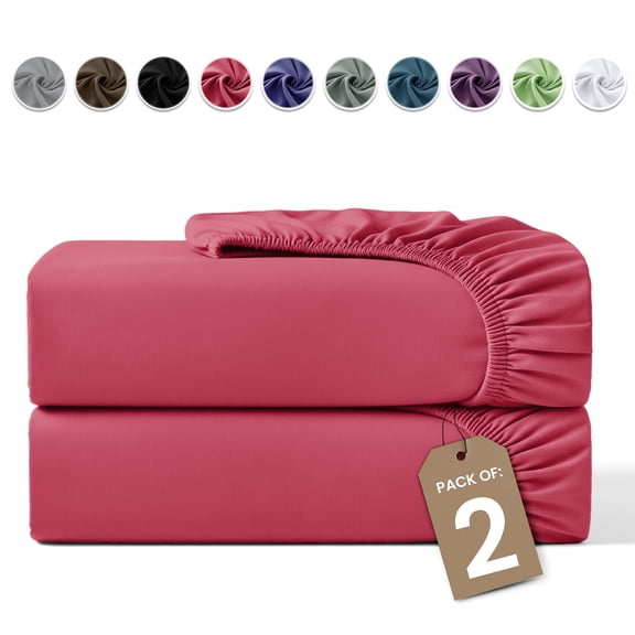 Lux Decor 2-Pack King Fitted Sheets Only - 16" Deep Pocket, Brushed Microfiber Bottom Sheets, 360° Elastic Fit, Wrinkle & Fade Resistant - Burgundy