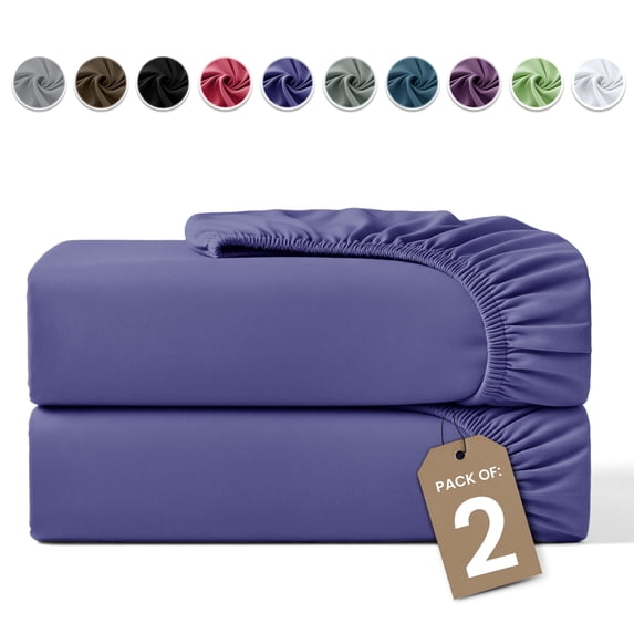 Lux Decor 2-Pack Queen Fitted Sheets Only - 16" Deep Pocket, Brushed Microfiber Bottom Sheets, 360° Elastic Fit, Wrinkle & Fade Resistant - Navy Blue
