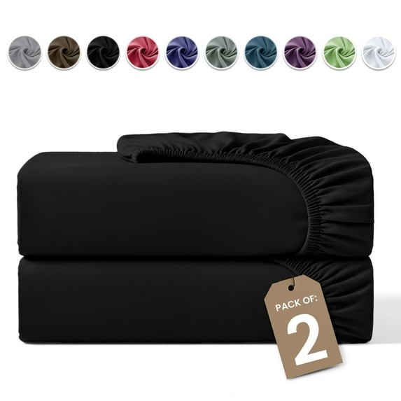 Lux Decor 2-Pack Queen Fitted Sheets Only - 16" Deep Pocket, Brushed Microfiber Bottom Sheets, 360° Elastic Fit, Wrinkle & Fade Resistant - Black
