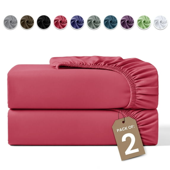 Lux Decor 2-Pack Queen Fitted Sheets Only - 16" Deep Pocket, Brushed Microfiber Bottom Sheets, 360° Elastic Fit, Wrinkle & Fade Resistant - Burgundy