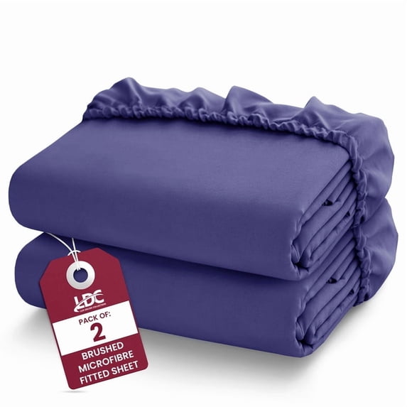 Lux Decor 2-Pack Twin Fitted Sheet Only - Upto 16" Deep Pocket, All-Around Elastic, Ultra Soft Microfiber, No-Slip Fit, Wrinkle & Fade Resistant - Navy Blue