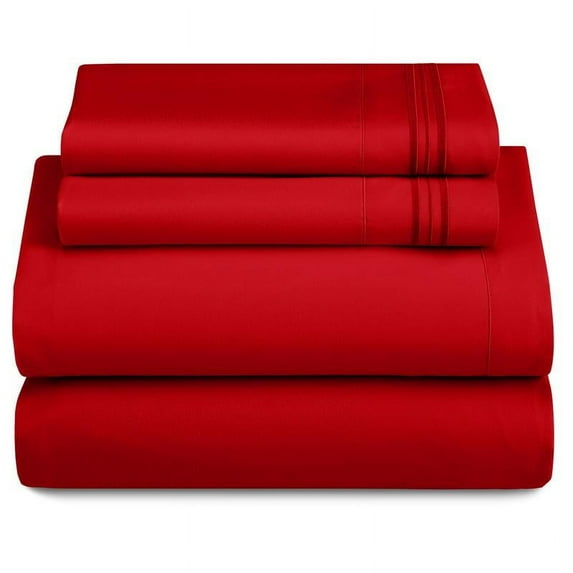 Lux Decor 4 Pc Solid Bed Sheets - Brushed Microfiber 16 Inches Deep Pocket Sheets & Embroidered Pillowcases Without Filler - Fade Resistant