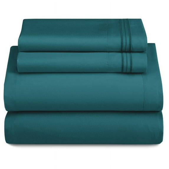 Lux Decor 4 Pc Solid Bed Sheets - Brushed Microfiber 16 Inches Deep Pocket Sheets & Embroidered Pillowcases Without Filler - Fade Resistant