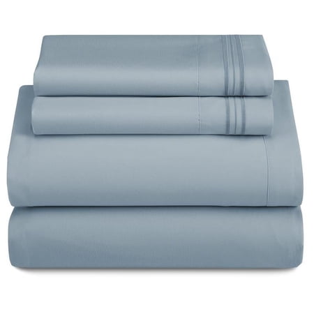 Lux Decor 4 Pc Solid Bed Sheets - Brushed Microfiber 16 Inches Deep Pocket Sheets & Embroidered Pillowcases Without Filler - Fade Resistant