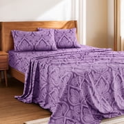 Lux Decor 4 Piece King Size Sheet Set, Brushed Microfiber Paisley Printed Bed Sheet Set with up to 16" Deep Pocket Fitted Sheet, Flat Sheet & 2 Pillowcases - Ea