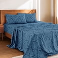 thumbnail image 1 of Lux Decor 4 Piece Queen Sheet Set, Brushed Microfiber Paisley Printed Bed Sheet Set with up to 16" Deep Pocket Fitted Sheet, Flat Sheet & 2 Pillowcases - Easy Care (Navy Blue), 1 of 9