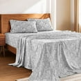 thumbnail image 1 of Lux Decor 4 Piece Queen Size Sheet Set, Brushed Microfiber Paisley Printed Bed Sheet Set with up to 16" Deep Pocket Fitted Sheet, Flat Sheet & 2 Pillowcases - Easy Care (White Grey), 1 of 9