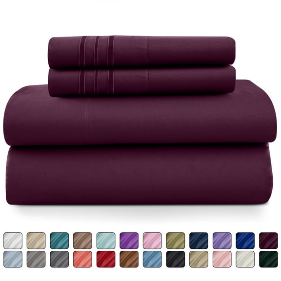 Lux Decor 4 Piece Twin Bed Sheets Set - 16 Inch Deep Pocket Microfiber Sheets - Plum