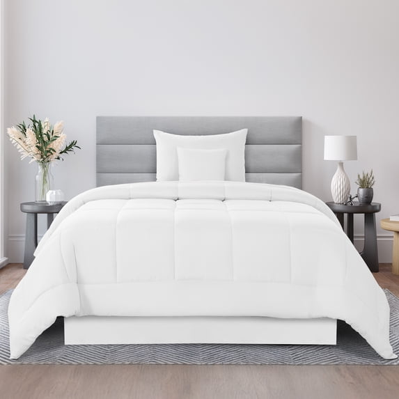 Lux Decor 4 Piece Twin Size Comforter Set - Ultra-Soft All-Season Bedding Set Includes Down Alternative Comforter, Pillow Sham, Decorative Cushion & Bed Skirt (White)