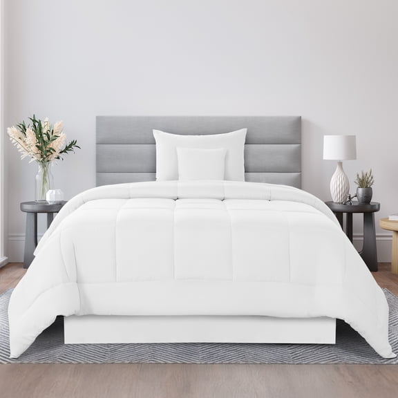 Lux Decor 4 Piece Twin Size Comforter Set - Ultra-Soft All-Season Bedding Set Includes Down Alternative Comforter, Pillow Sham, Decorative Cushion & Bed Skirt (White)