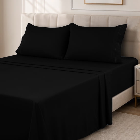 Lux Decor 4 Piece Twin XL Bed Sheets Set - Deep Pocket Twin XL Sheets Set, Soft Microfiber Breathable & Cooling Sheets (Black)
