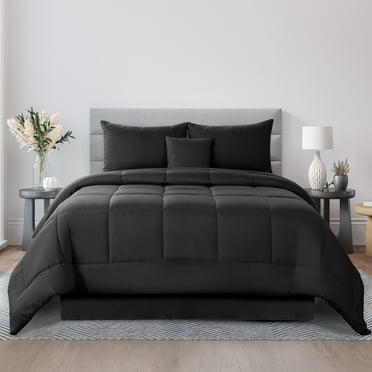 Lux Decor 5-Piece Queen Comforter Set - Ultra-Soft All-Season Bedding Set Includes Down Alternative Comforter, Pillow Shams, Decorative Cushion & Bed Skirt (Black)