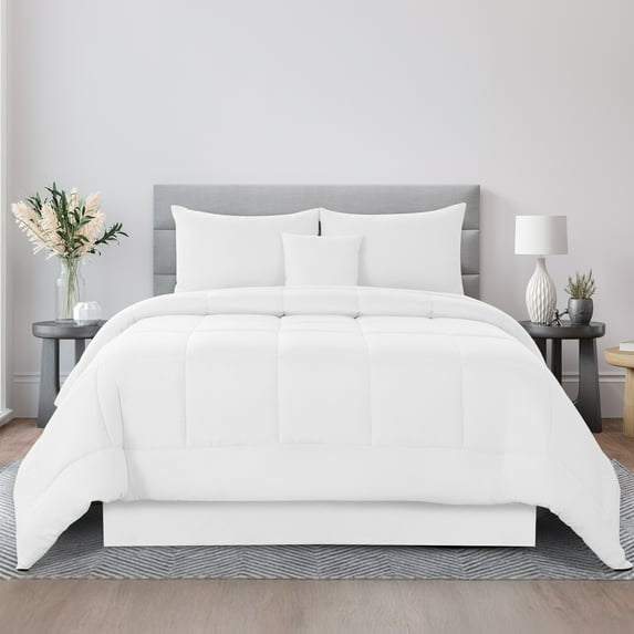 Lux Decor 5-Piece Queen Size Comforter Set - Ultra-Soft All-Season Bedding Set Includes Down Alternative Comforter, Pillow Shams, Decorative Cushion & Bed Skirt (White)