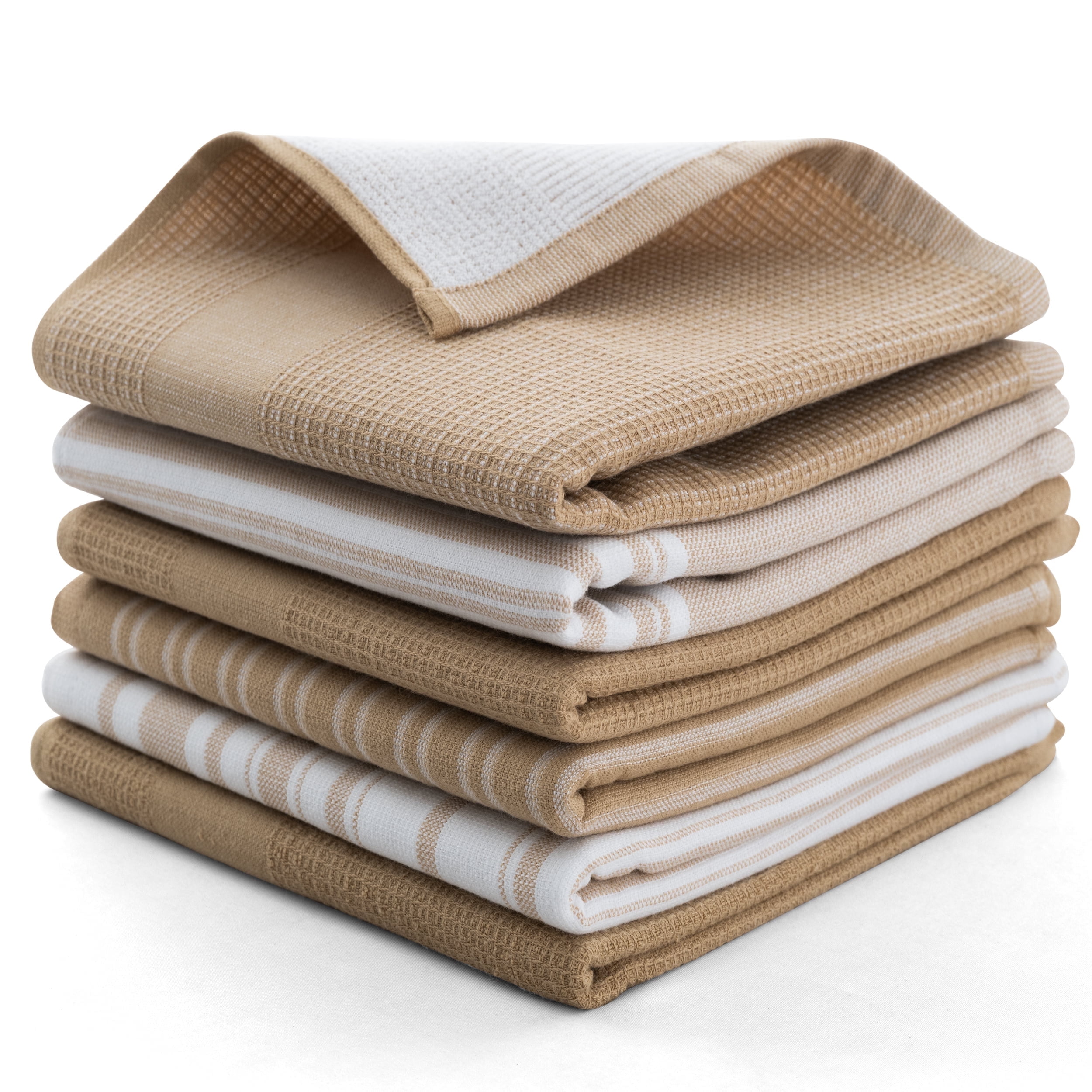 Lux Decor 6-Pack Kitchen Towels Set – 100% Cotton, Super Absorbent & Scratch-Free (16x26 Inches) – Soft Dish Towels for Drying, Cleaning & Decor – Khaki Hand Towels for Kitchen