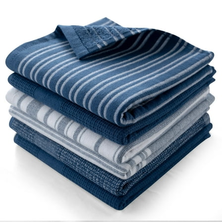 Lux Decor 6 Pack Kitchen Towels Set 16”x26” - 100% Cotton Highly Absorbent Dish Towels for Kitchen - Soft & Scratch-Free Navy Blue Hand Towels for Cleaning & Drying