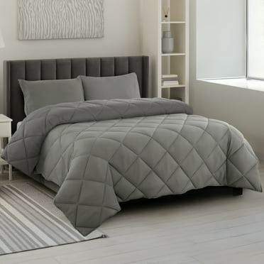 Lux Decor All-Season Comforter Sets King Size 3 PC, Reversible Bedding Set with Diamond Quilted Design Comforter and 2 Pillow Shams, Lightweight & Cozy Set de Cama Gray/Dark Gray