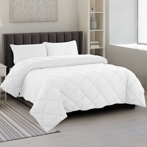 Lux Decor All-Season Comforter Sets King Size 3 PC, Reversible Bedding Set with Diamond Quilted Design Comforter and 2 Pillow Shams, Lightweight & Cozy Set de Cama White