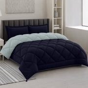 Lux Decor All-Season Comforter Sets Queen 3 PC, Reversible Bedding Set with Diamond Quilted Design Comforter and 2 Pillow Shams, Lightweight & Cozy Set de Cama Navy/Aqua Blue