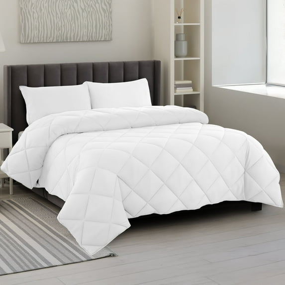Lux Decor All-Season Comforter Sets Queen 3 PC, Reversible Bedding Set with Diamond Quilted Design Comforter and 2 Pillow Shams, Lightweight & Cozy Set de Cama White