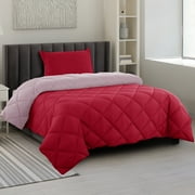 Lux Decor All-Season Comforter Sets Twin 2 PC, Reversible Bedding Set with Diamond Quilted Design Comforter and 1 Pillow Sham, Lightweight & Cozy Set de Cama Burgundy/Pink