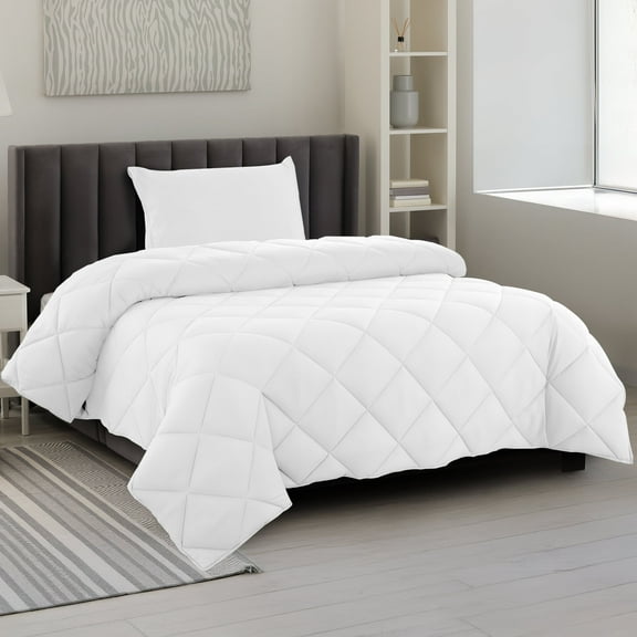 Lux Decor All-Season Comforter Sets Twin Size 2 PC, Reversible Bedding Set with Diamond Quilted Design Comforter and 1 Pillow Sham, Lightweight & Cozy Set de Cama White